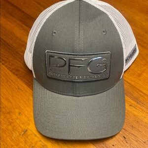 PFG Gray and White Trucker Hat with Mesh Back